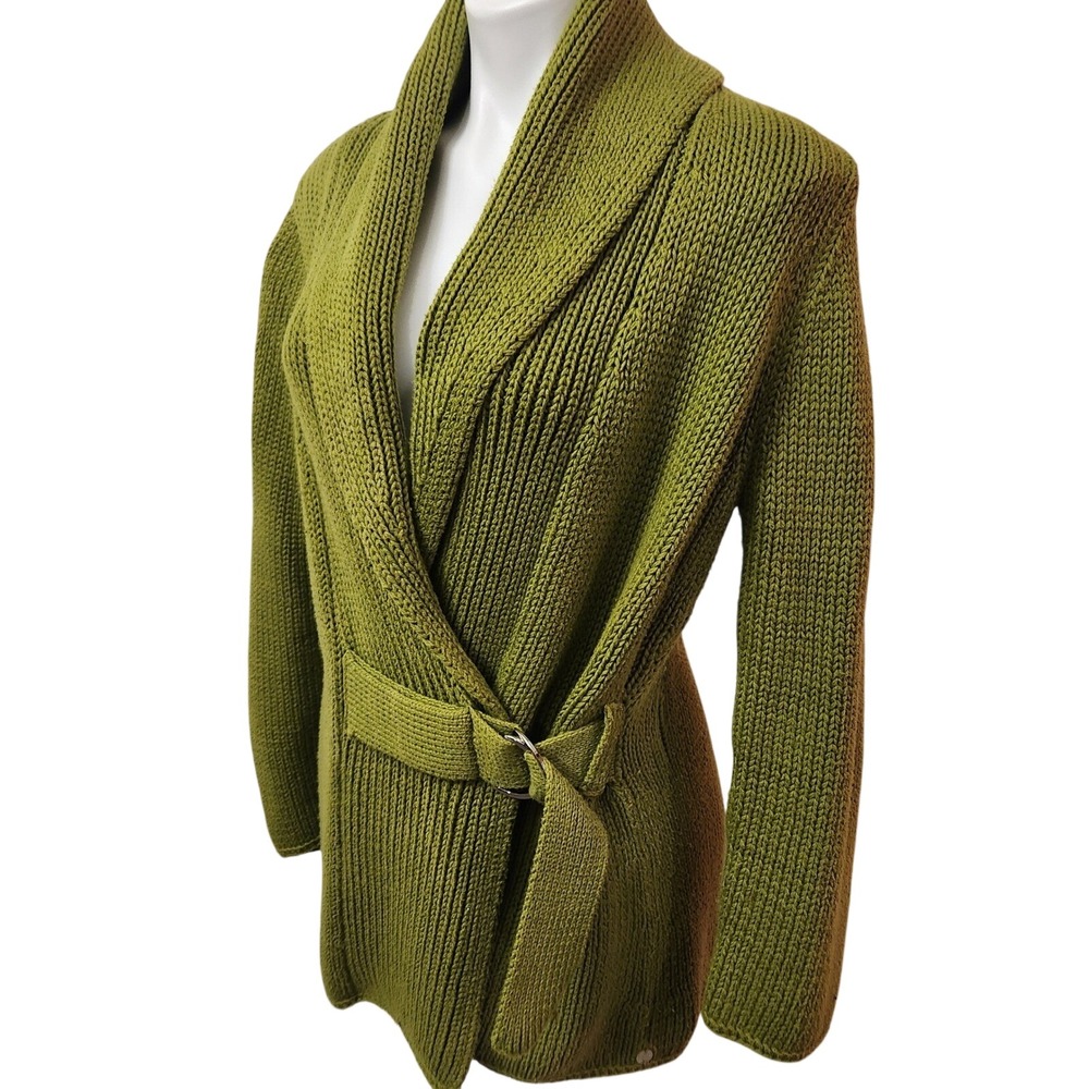 NWT Pure Handknit Green belted‎ Cardigan Women's size l/xl 100% Cotton